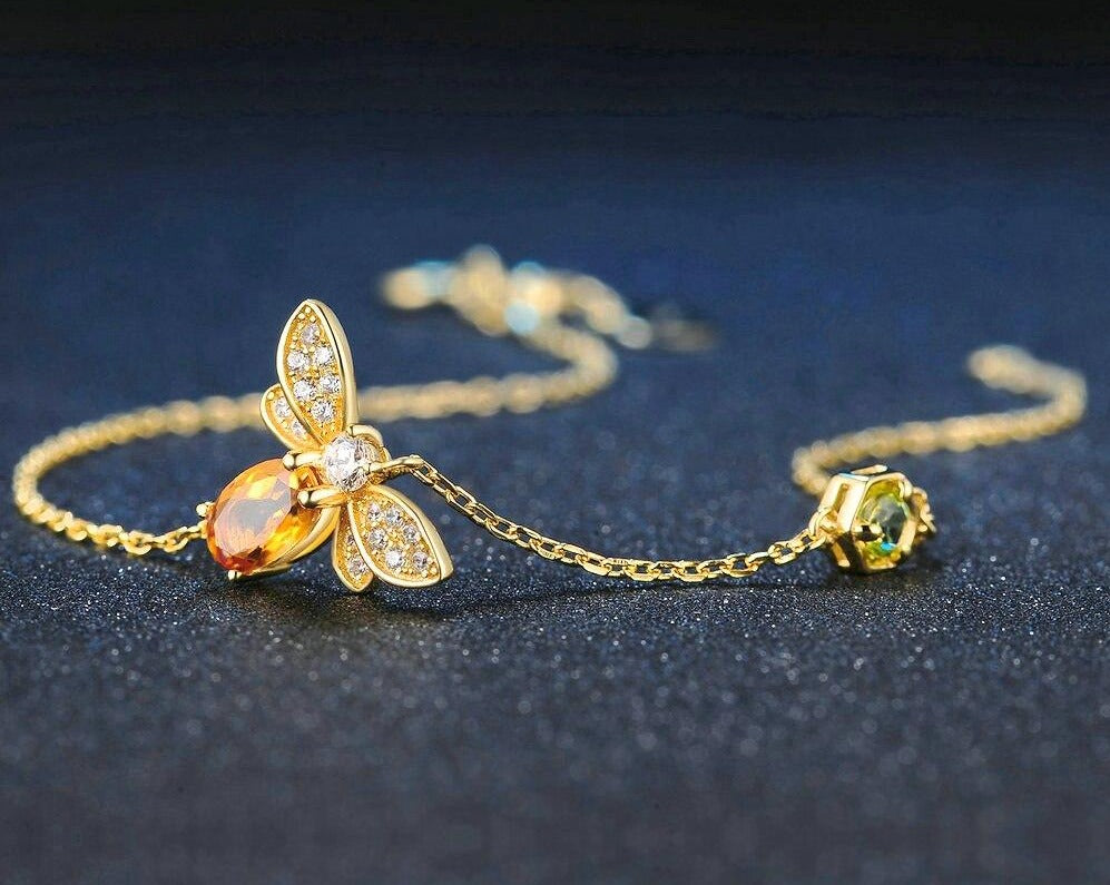 Spiritual Bee Citrine Gold Plated Bracelet