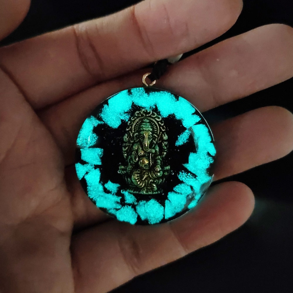 Luminous Ganesha Obsidian Necklace
