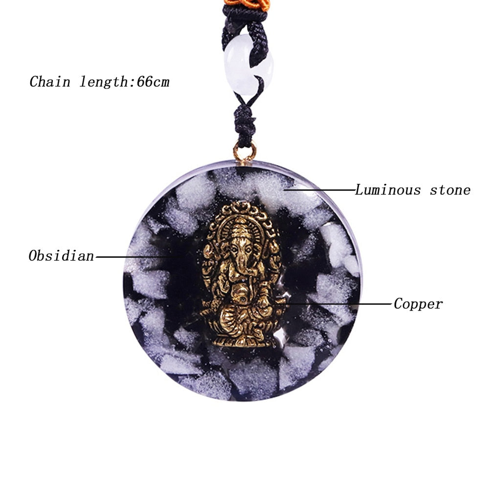 Luminous Ganesha Obsidian Necklace