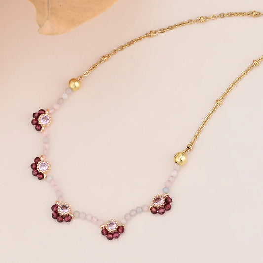 Luxury Flower Garnet Stone Necklace
