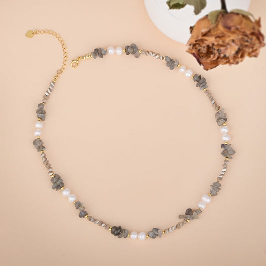 Elegant Labradorite & Pearl Necklace