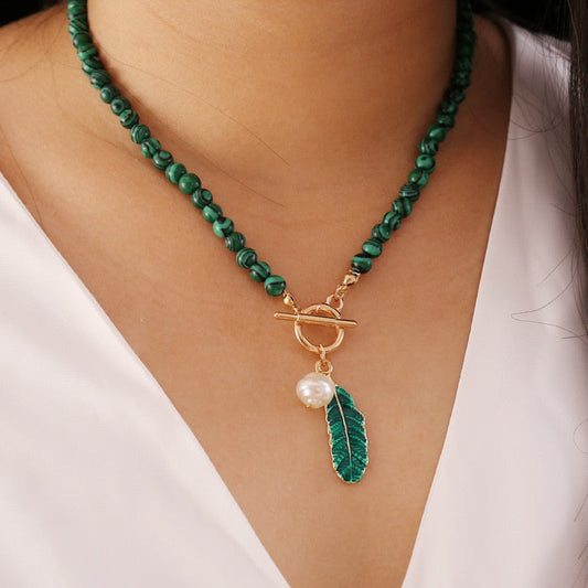 Spiritual Malachite Stone Pearl Necklace