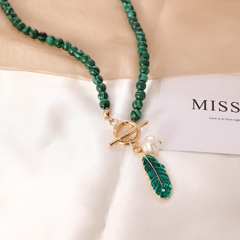 Spiritual Malachite Stone Pearl Necklace
