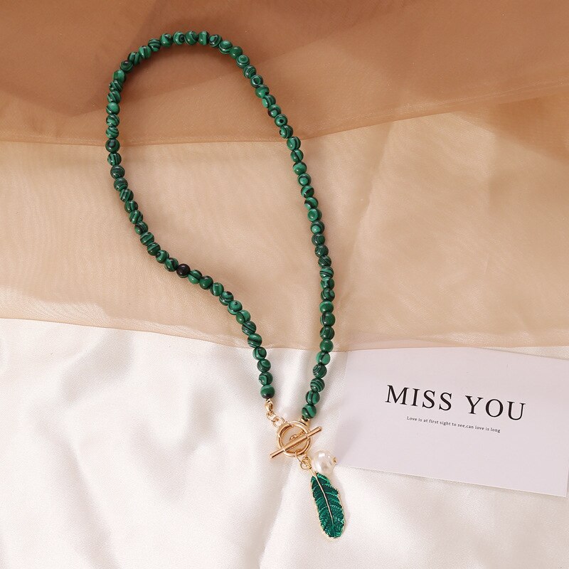 Spiritual Malachite Stone Pearl Necklace