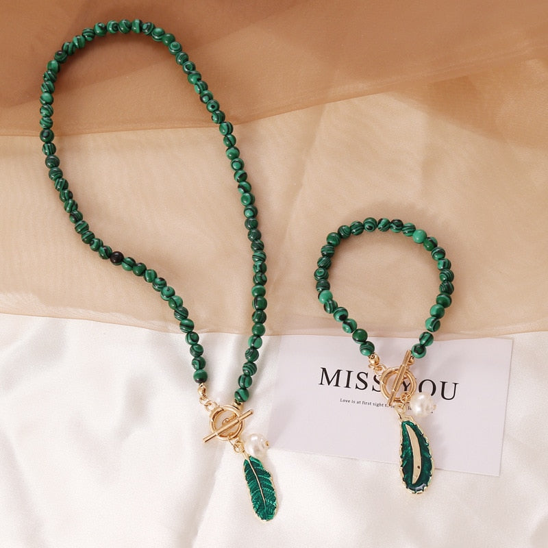 Spiritual Malachite Stone Pearl Bracelet