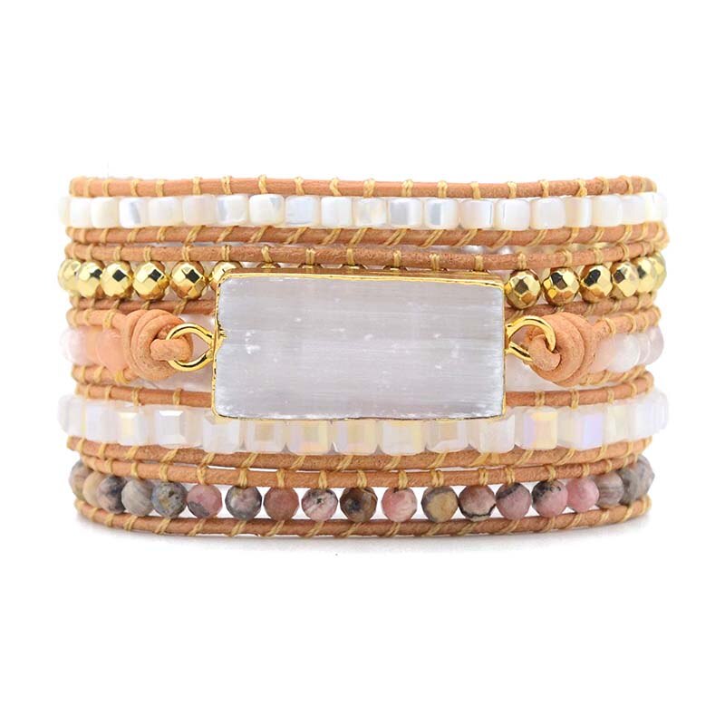 Spirituelles Wickelarmband aus Gipsstein 