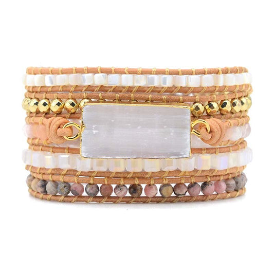 Spirituelles Wickelarmband aus Gipsstein 