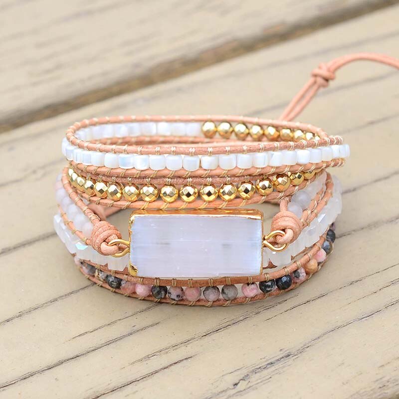 Spirituelles Wickelarmband aus Gipsstein 