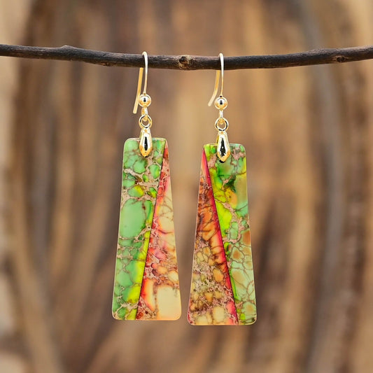 Green Jasper Trapezoidal Earrings