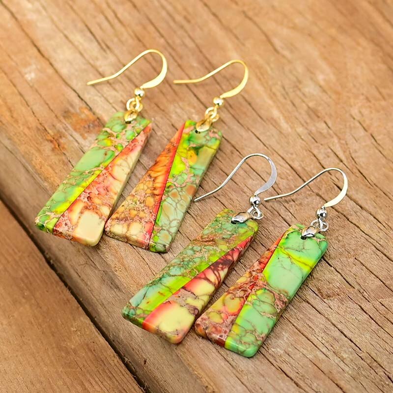 Green Jasper Trapezoidal Earrings
