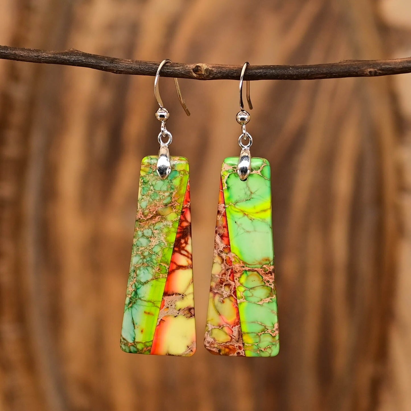 Green Jasper Trapezoidal Earrings