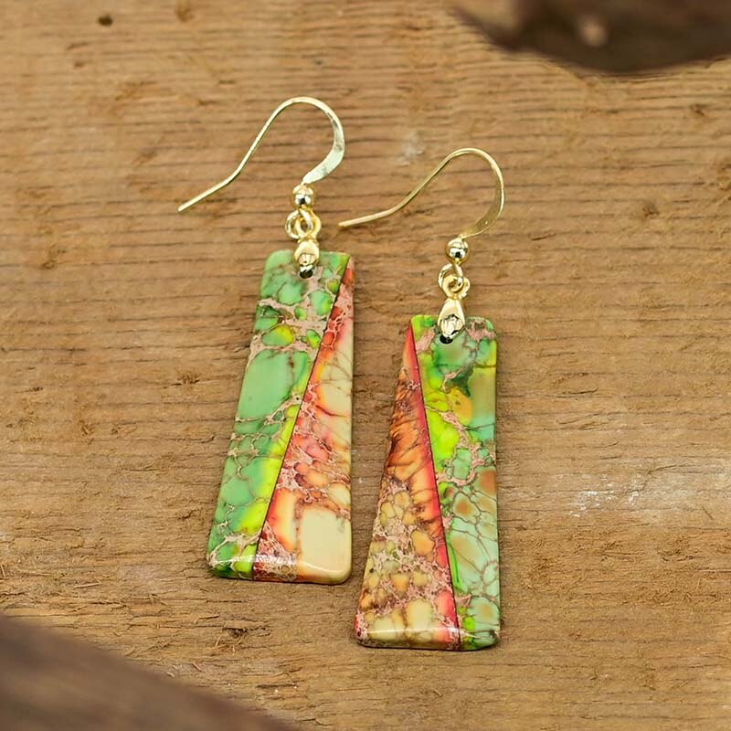Green Jasper Trapezoidal Earrings