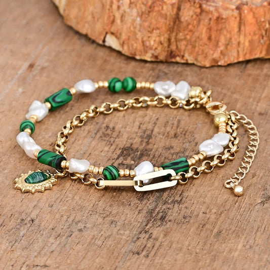 Spirituelles Kettenarmband mit Malachitstein 