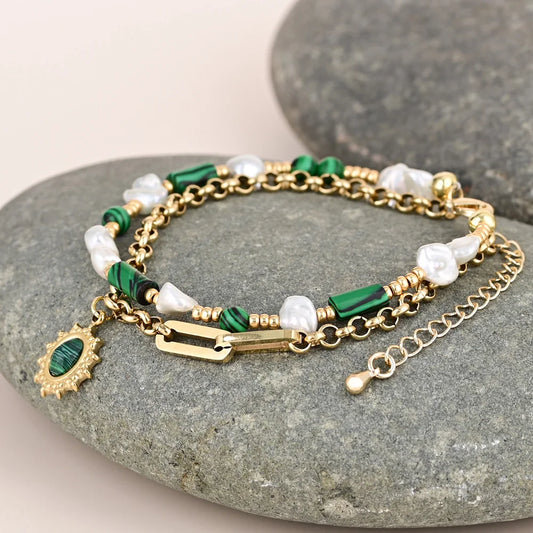 Spirituelles Kettenarmband mit Malachitstein 