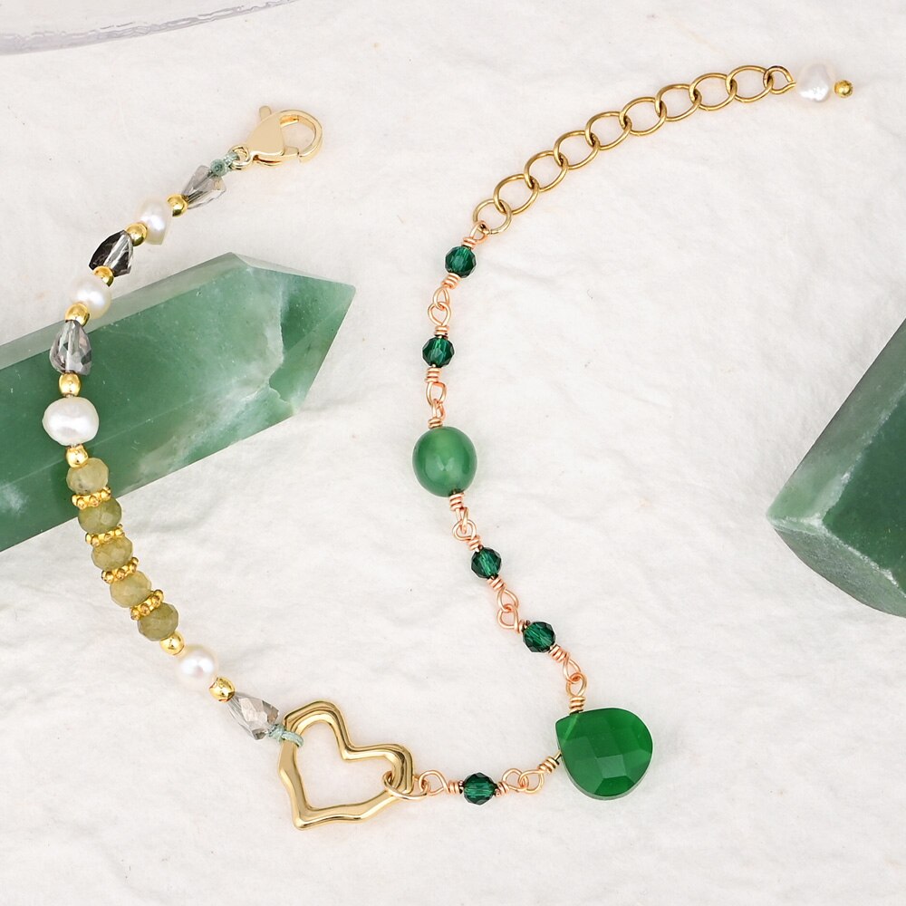Stylish Heart Green Aventurine Bracelet
