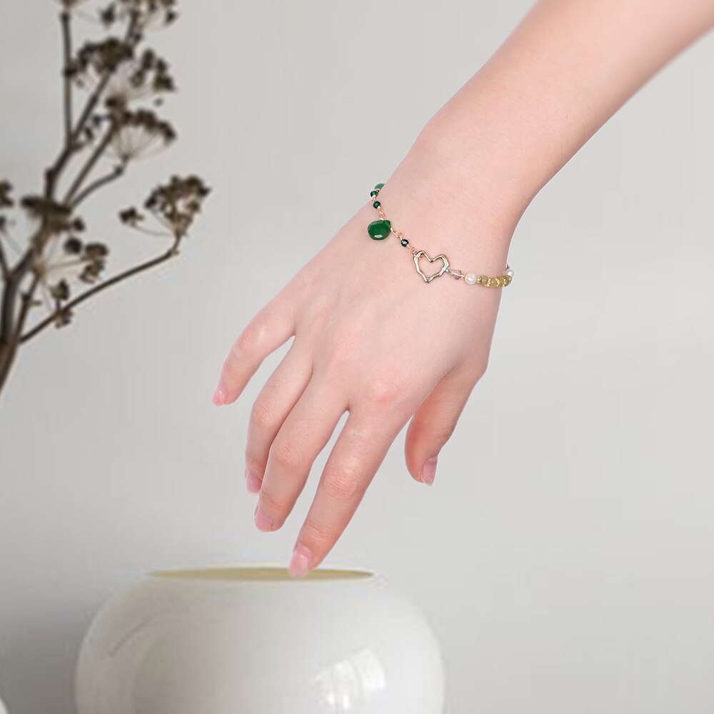 Stylish Heart Green Aventurine Bracelet