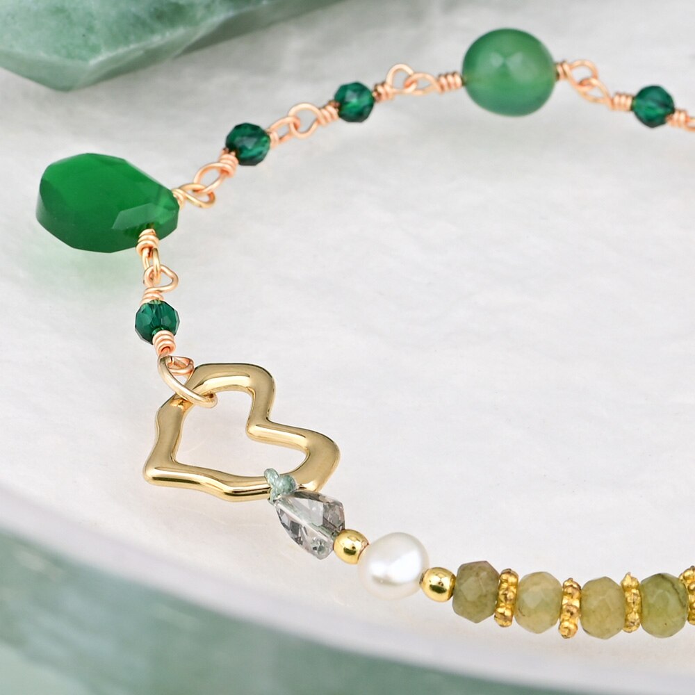 Stylish Heart Green Aventurine Bracelet