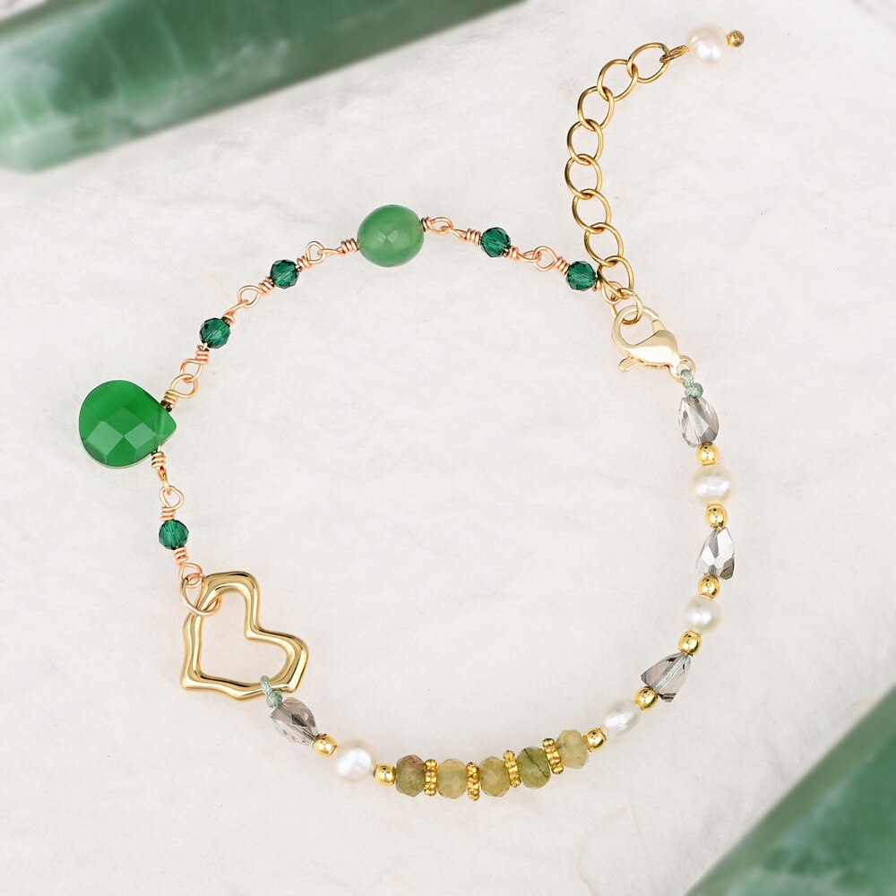 Stylish Heart Green Aventurine Bracelet
