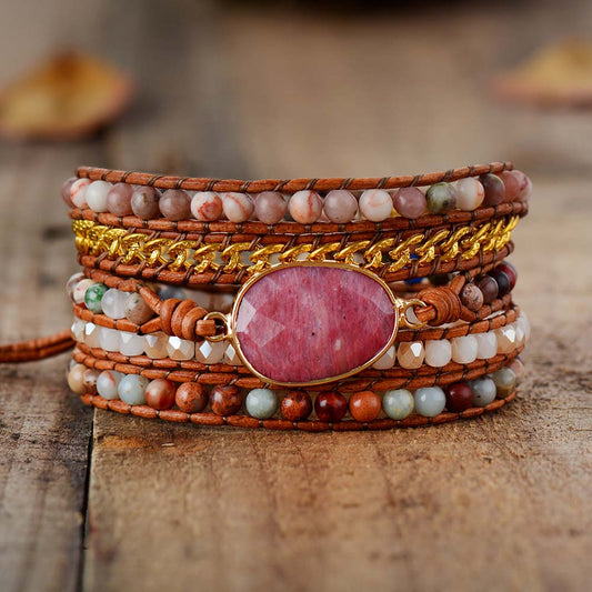 Pink Rhodonite Wrap Bracelet