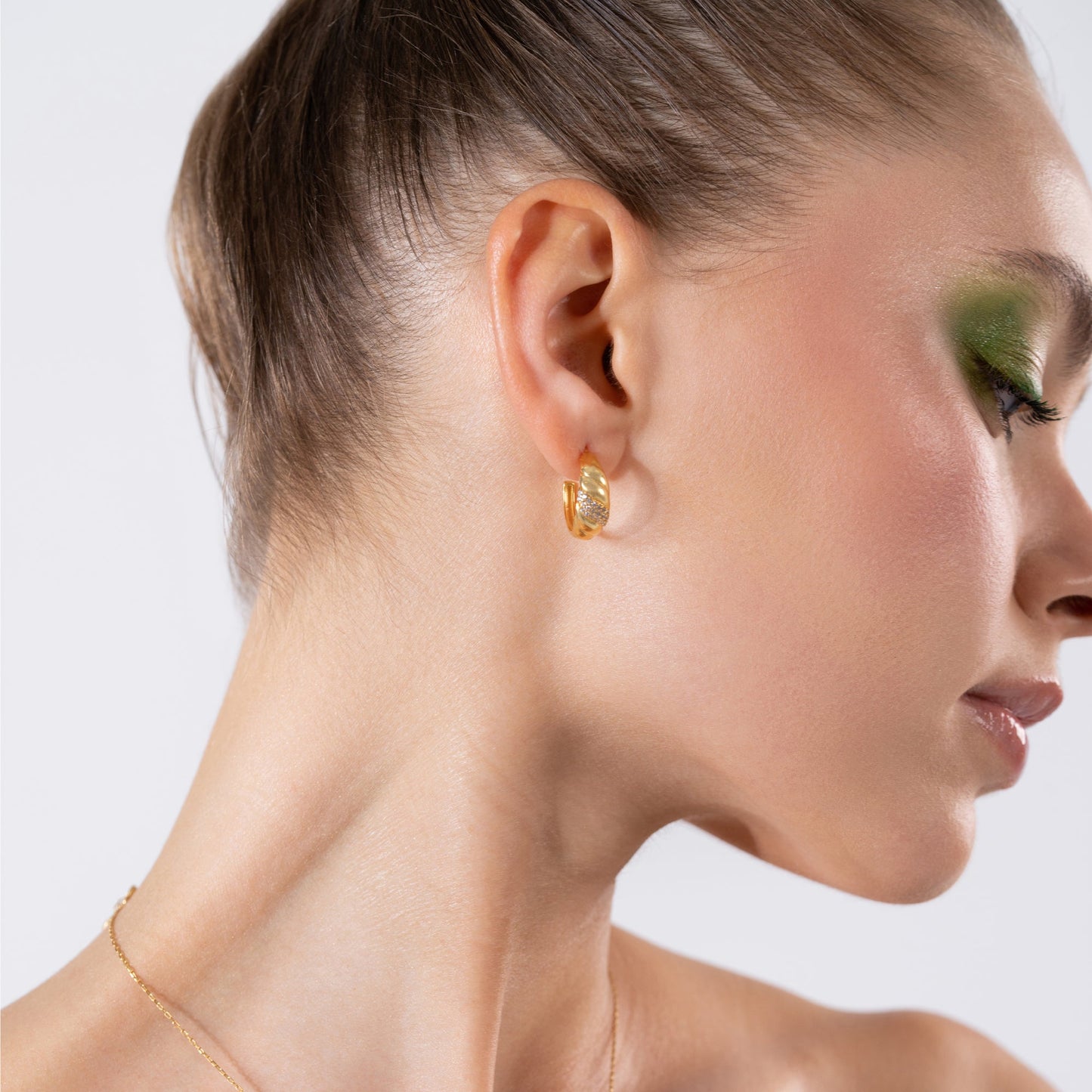 Pave Croissant Dome Gold Vermeil Earrings