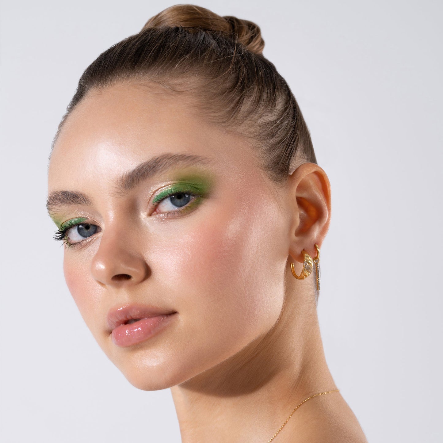 Pave Croissant Dome Gold Vermeil Earrings