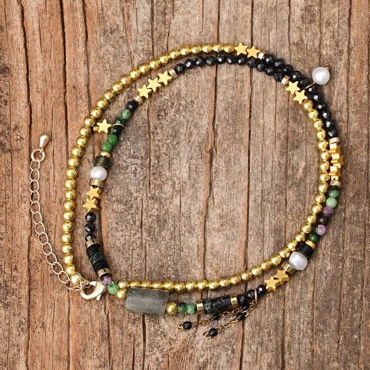 Retro Design Labradorite Stone Necklace