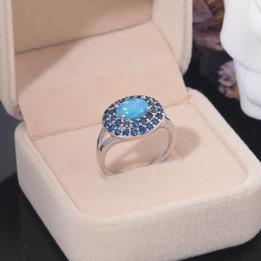 Elegant Blue Fire Opal Ring