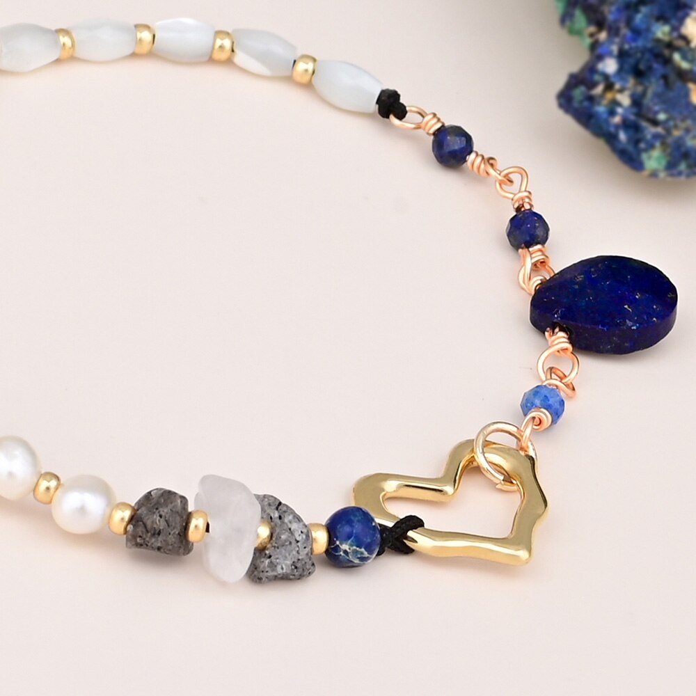 Stilvolles Herz-Lapislazuli-Armband 