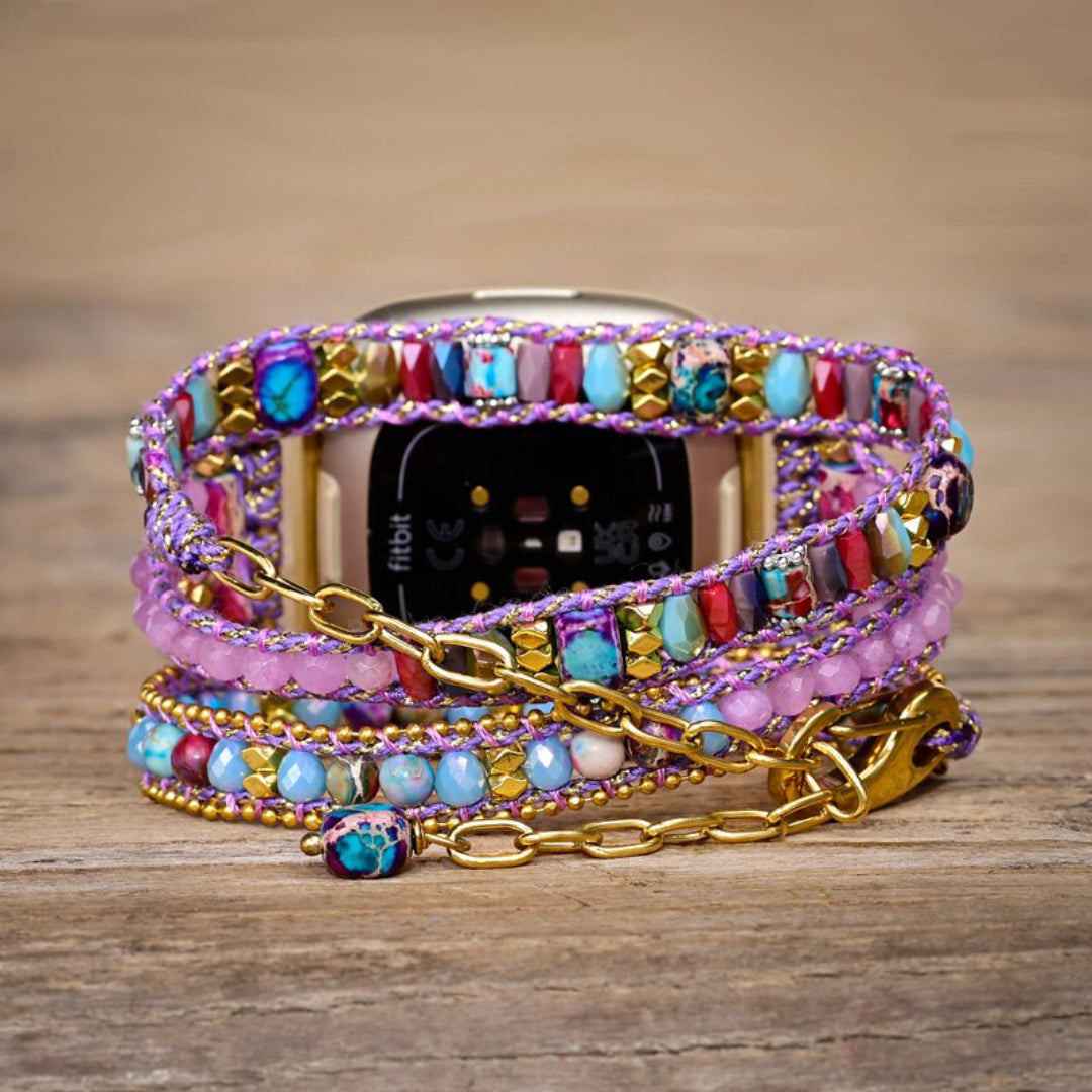 Trendy Purple Jasper Stone Fitbit Watch Strap
