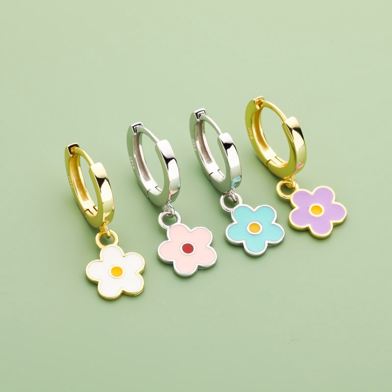 Flower 925 Sterling Silver Hoop Earrings