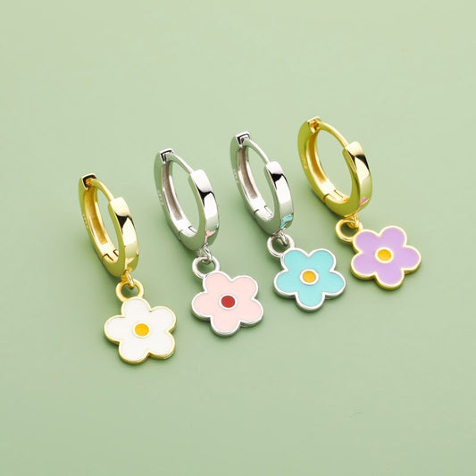 Flower 925 Sterling Silver Hoop Earrings