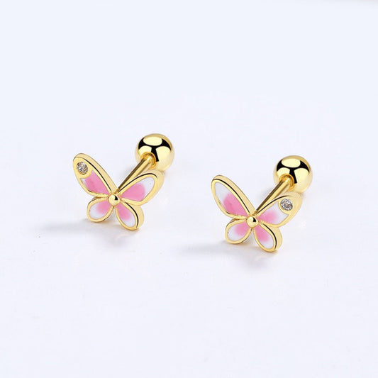Pink Butterfly 925 Sterling Silver Stud Earrings