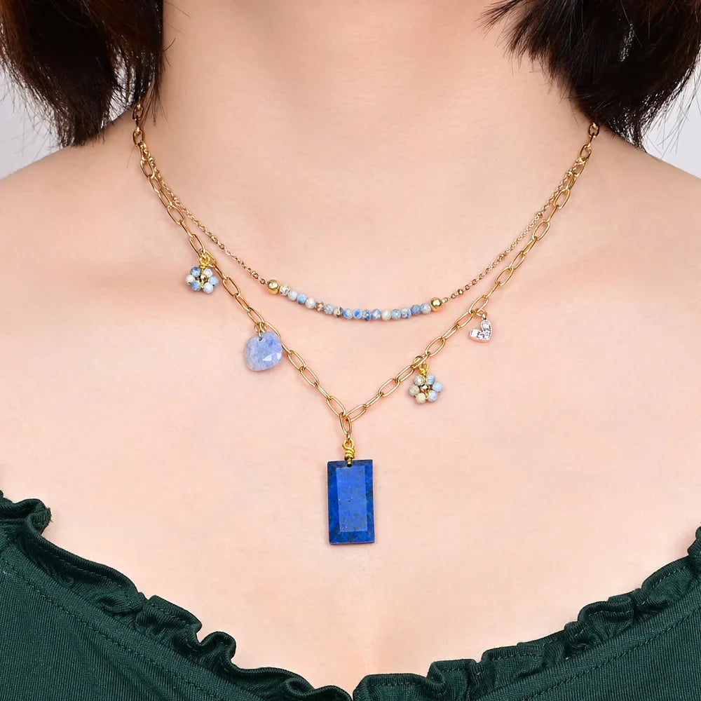Chic Design Rectangle Lapis Lazuli Necklace