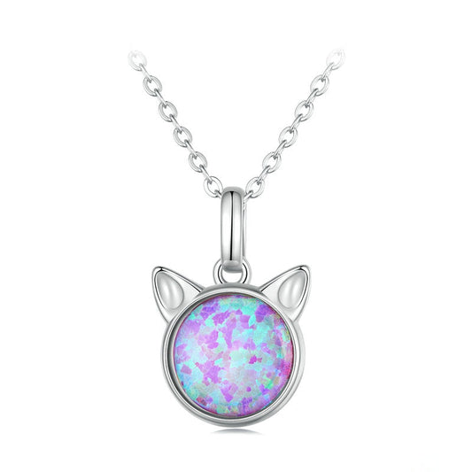 Cat Opal 925 Sterling Silver Necklace