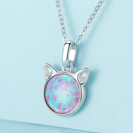 Cat Opal 925 Sterling Silver Necklace