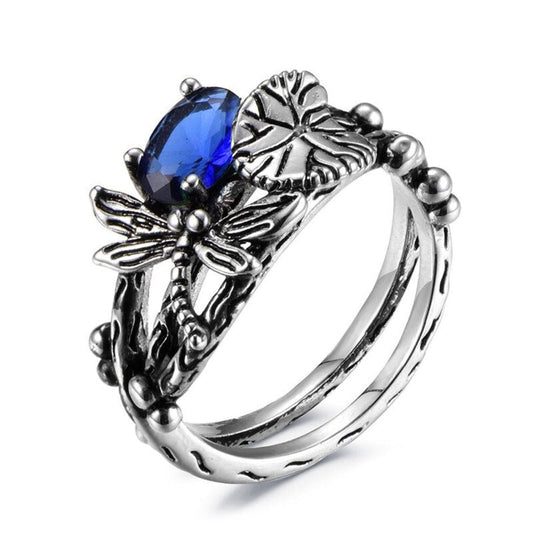 Dragonfly Gemstone Lotus Ring