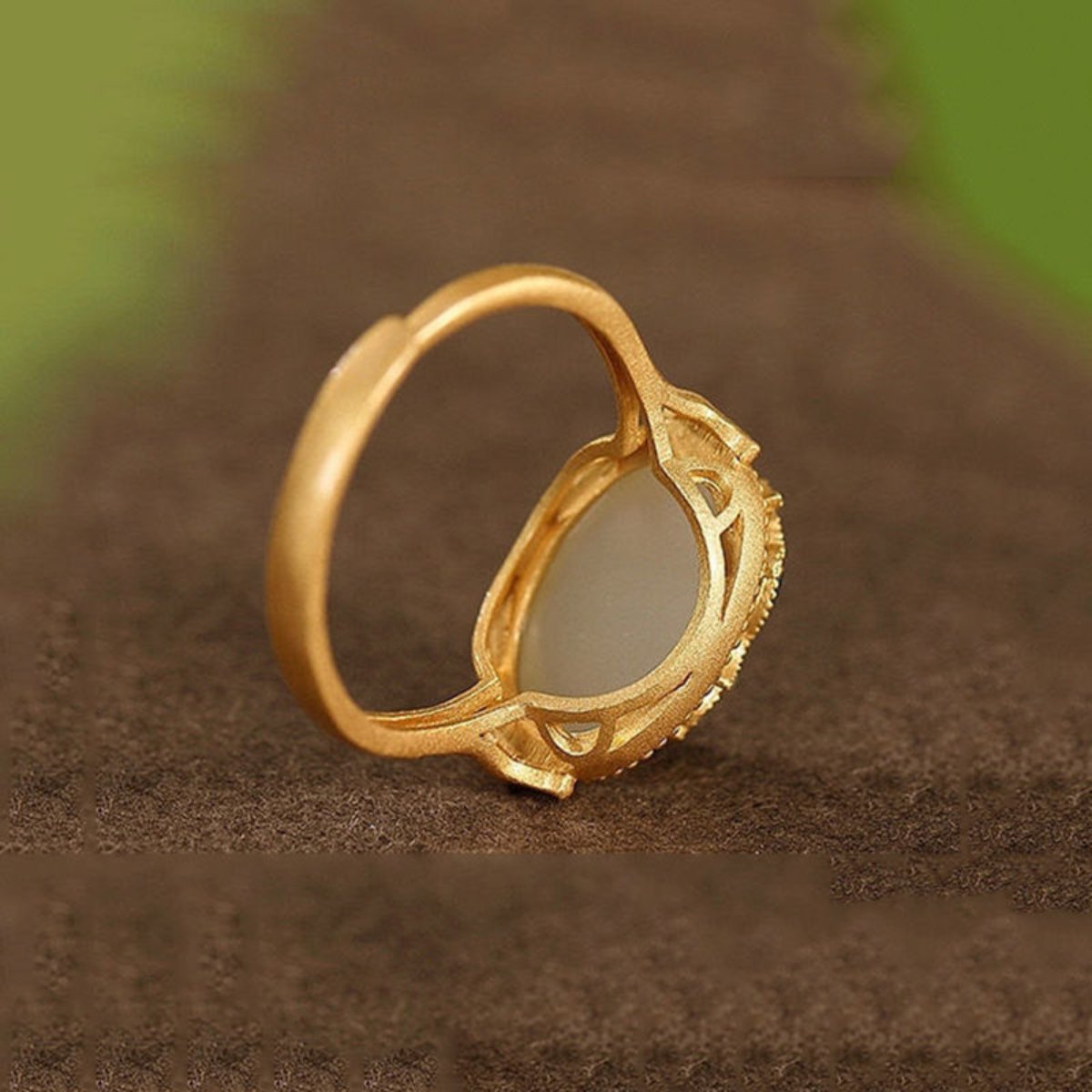 Elegant Gold Hetian Jade Adjustable Ring