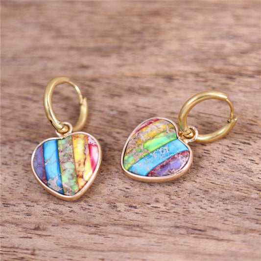 7 Chakra Herz Unisex Naturstein Ohrringe