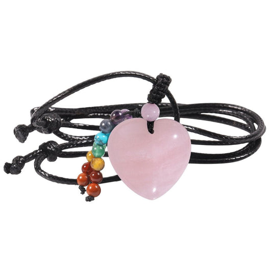 7 Chakra Herzform Rosenquarz Halskette 