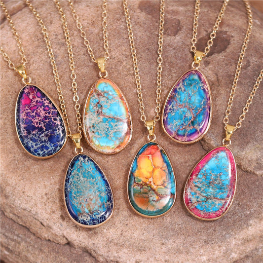 Modern Imperial Jaspers Gold Chain Teardrop Necklace