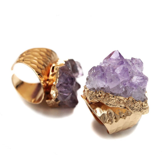 Natural Raw Amethyst Adjustable Ring