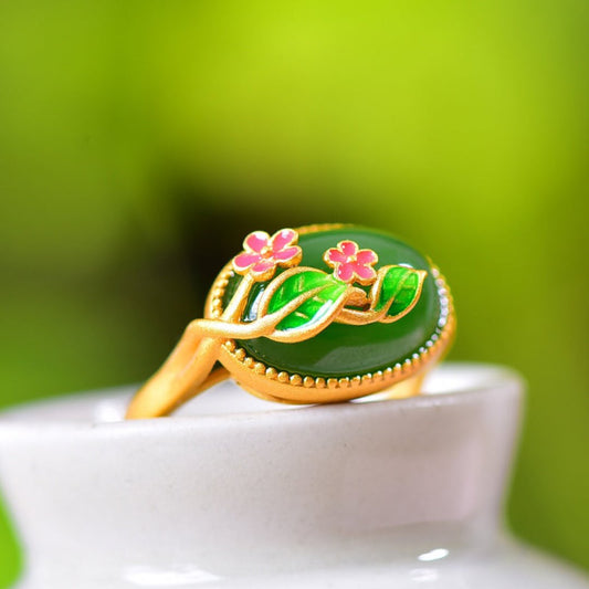 Pretty Flowers Chalcedony Adjustable Ring