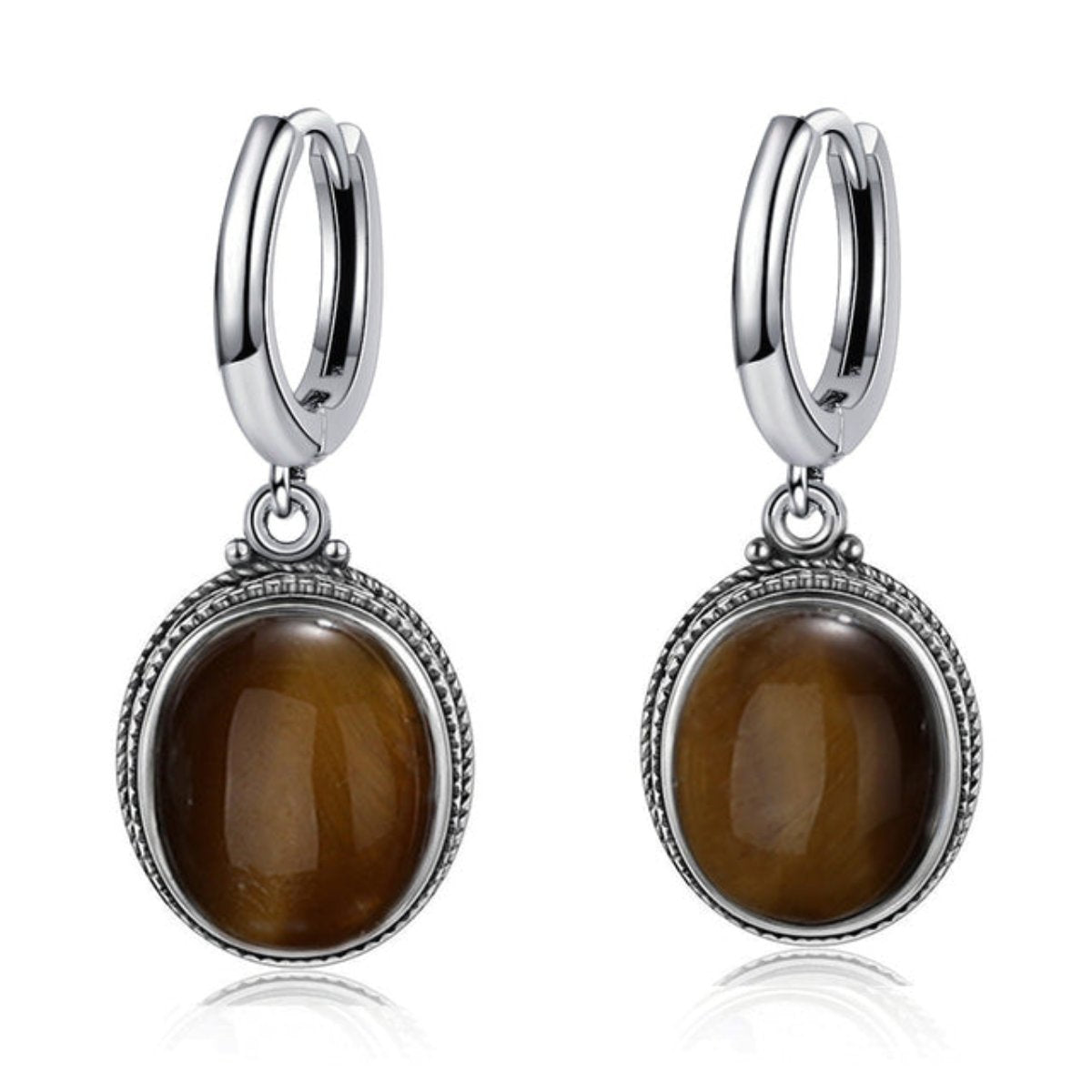 Vintage Natural Stone Oval Hoop Earrings