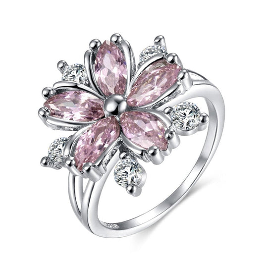 Elegant Sakura Rhinestone Silver Ring