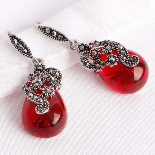 Vintage Emerald & Garnet 925 Silver Earrings