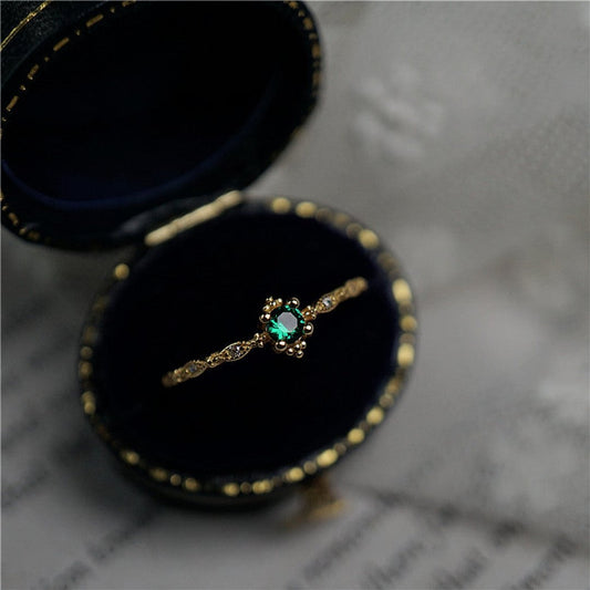 Luxury Emerald Silver Adjustable Ring