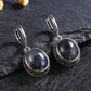 Vintage Natural Stone Oval Hoop Earrings