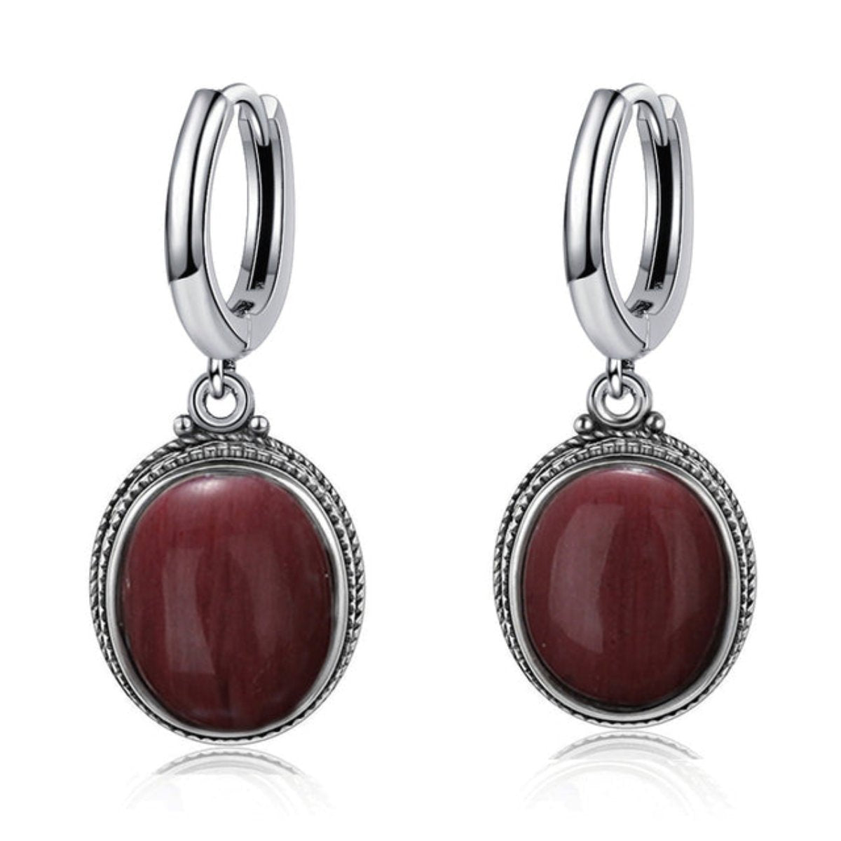 Vintage Natural Stone Oval Hoop Earrings