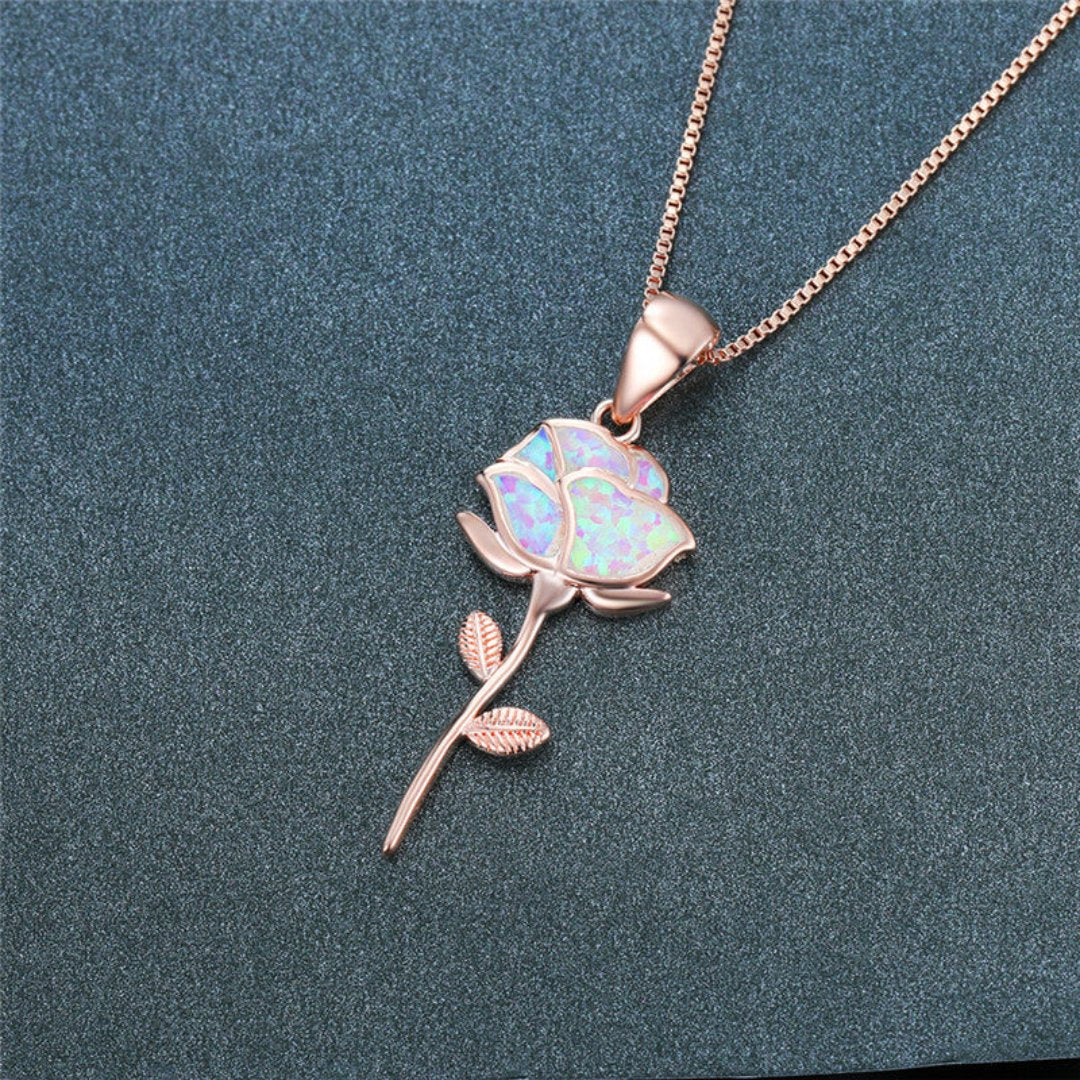 Blume Weißer Opal 925 Sterling Silber Halskette 