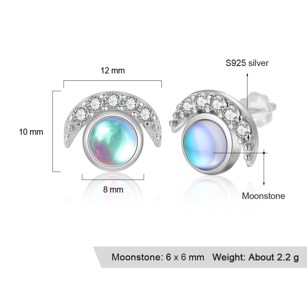 Glowing Crescent Moonstone Silver Earrings